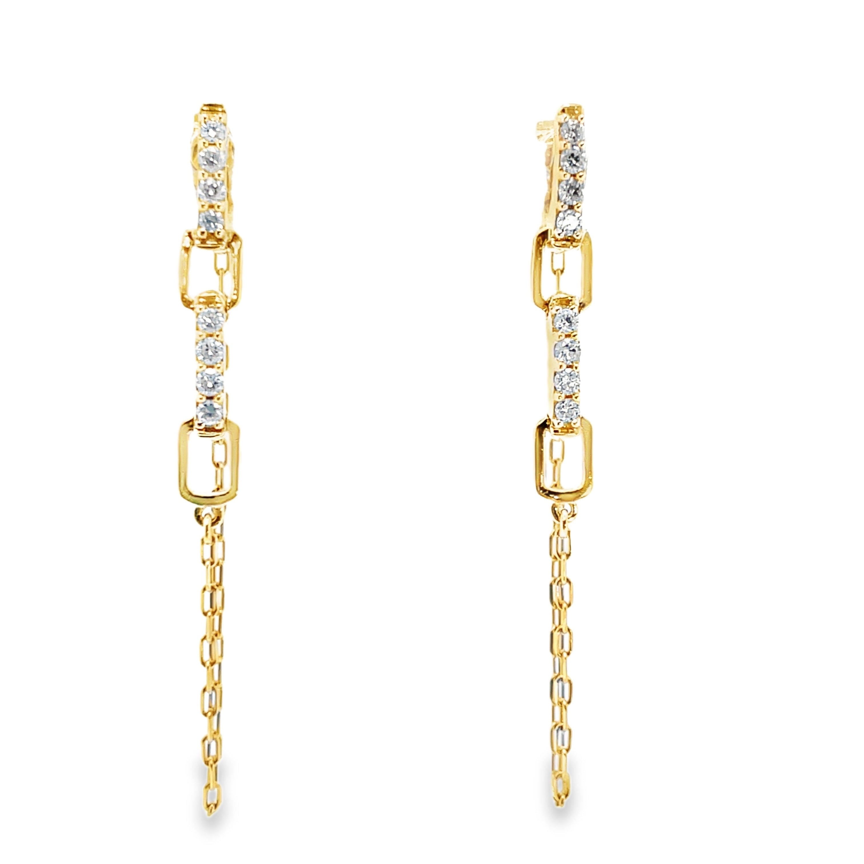 Diamond and Yellow Gold Chain Link Dangle Earrings