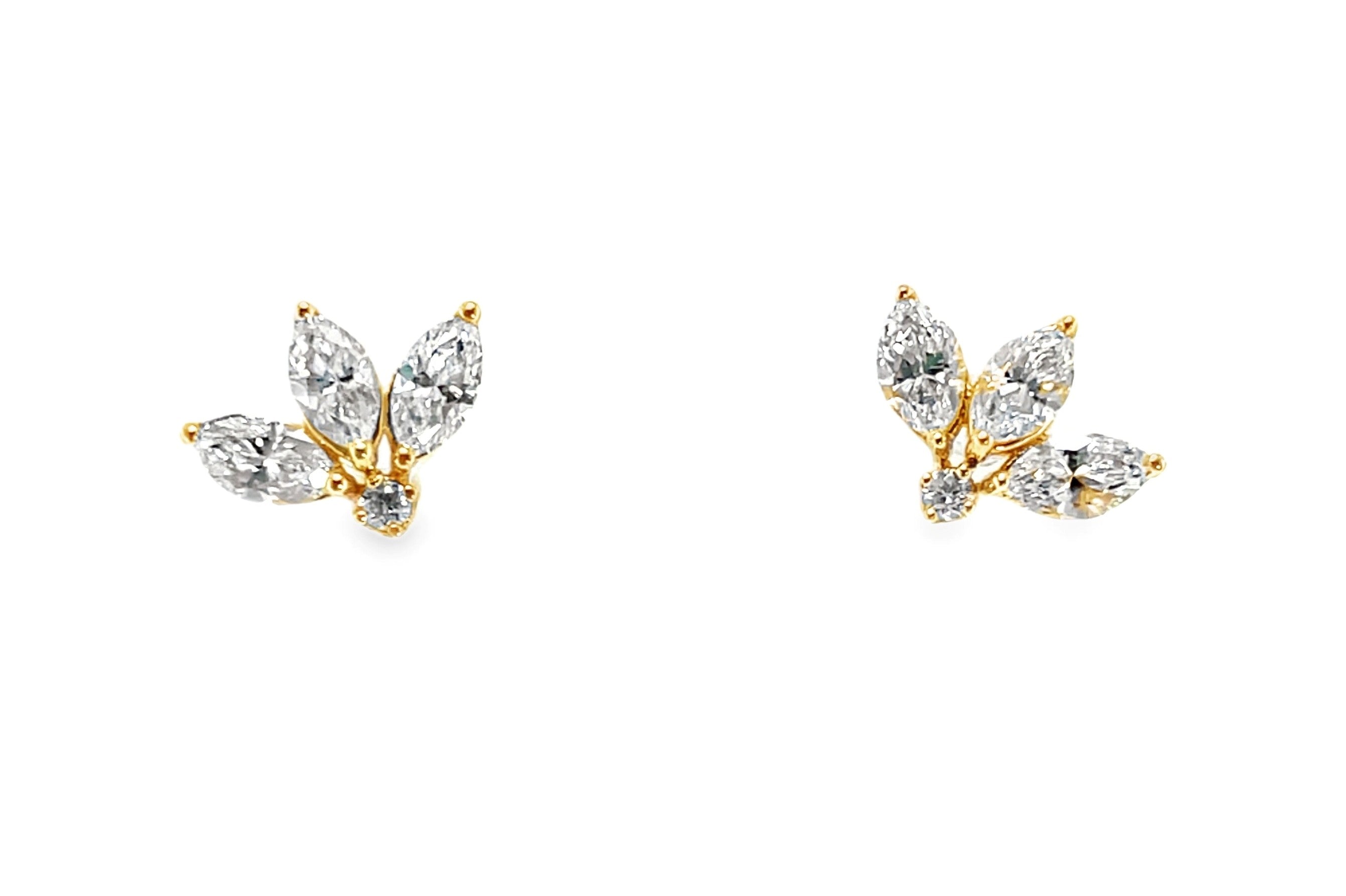 Yellow Gold Marquise Diamond Cluster Earrings