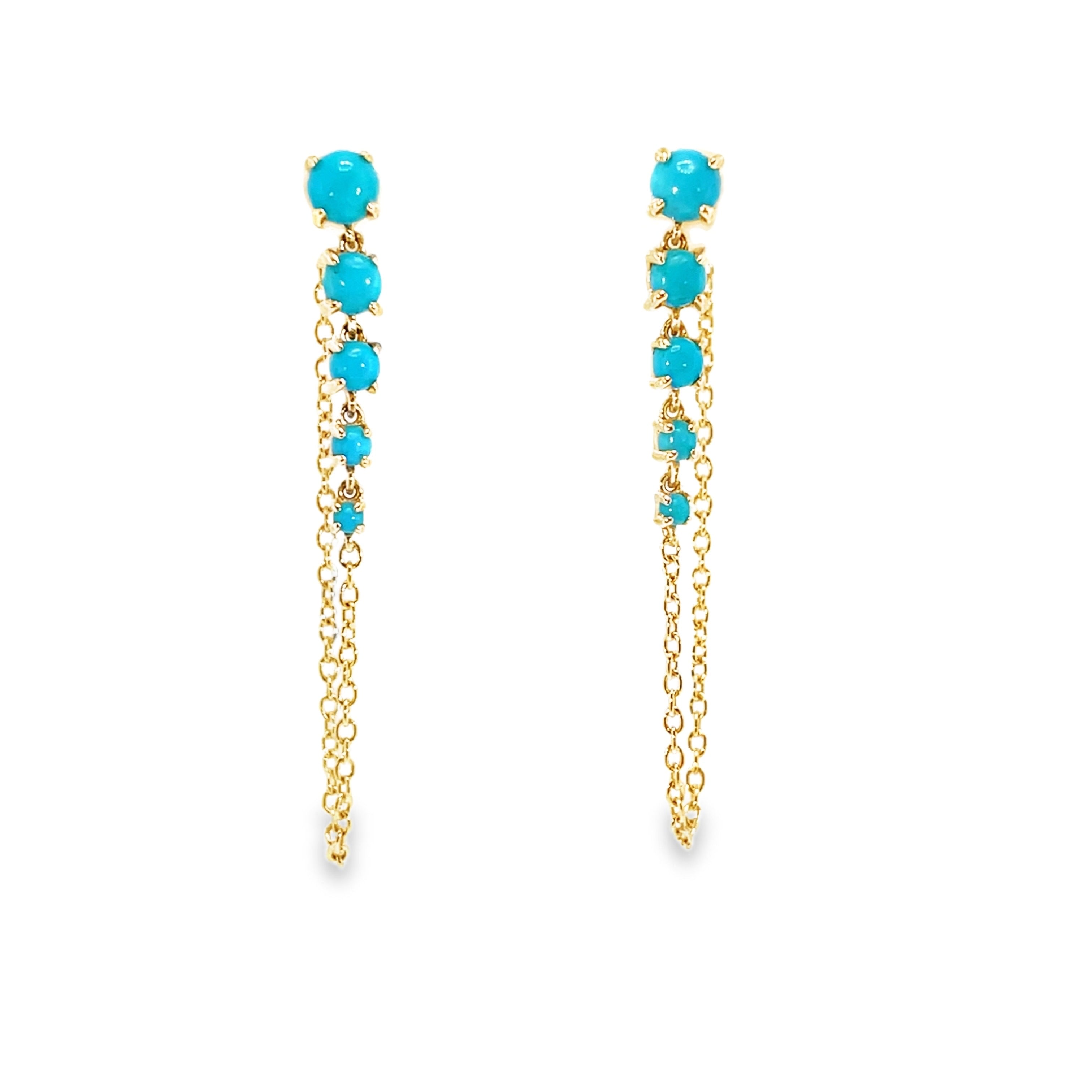 Turquoise Cabochon Dangle Earrings in Yellow Gold