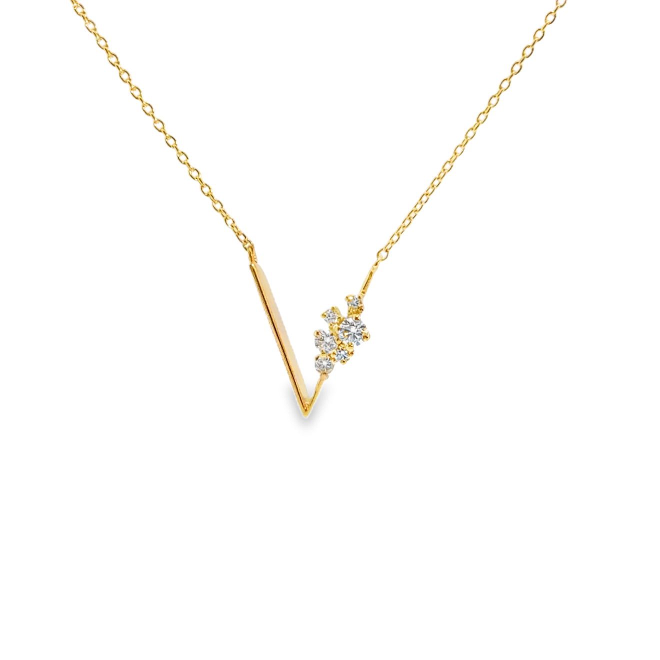Asymmetrical Diamond V-Shaped Necklace in Yellow Gold