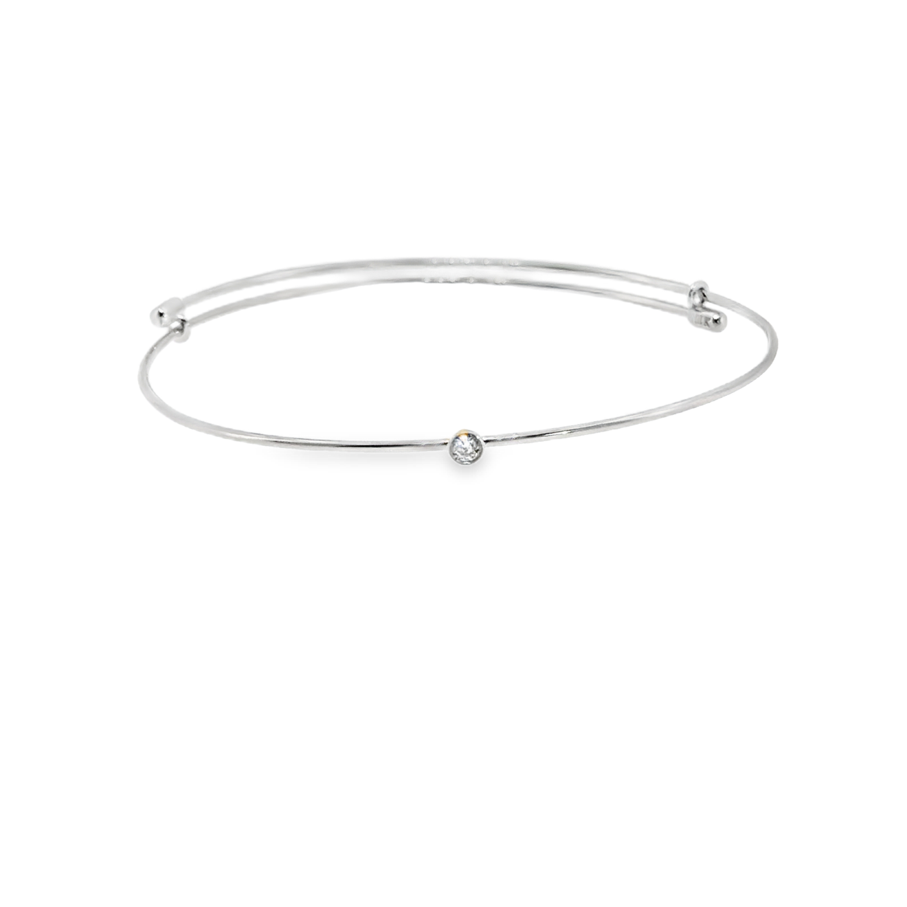 Solitaire Diamond Adjustable Wire Bangle in White Gold
