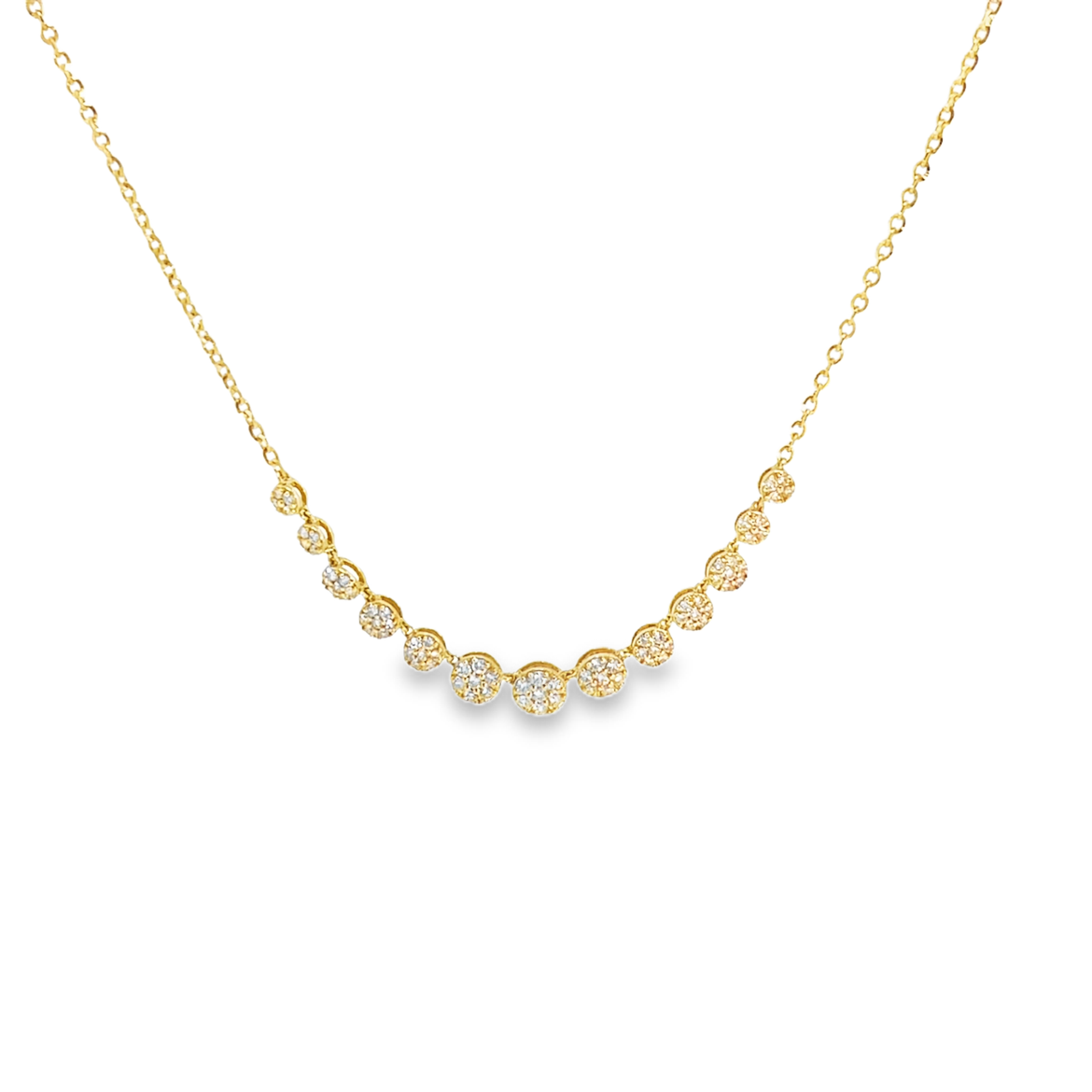 YELLOW GOLD DIAMOND CLUSTERS NECKLACE 18"