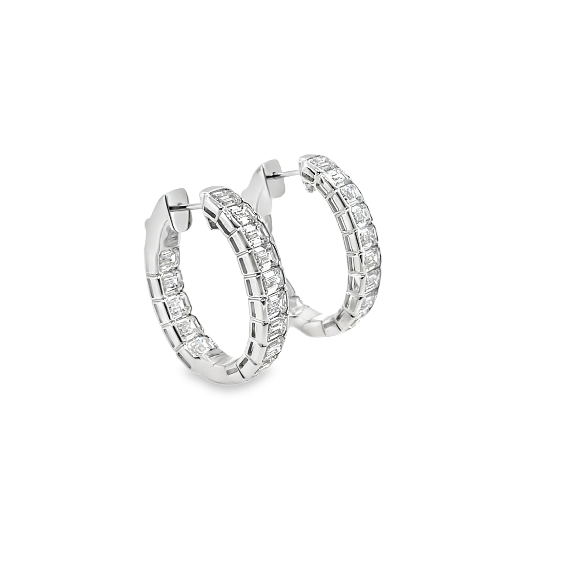 White Gold Emerald-Cut Diamond Hoop Earrings