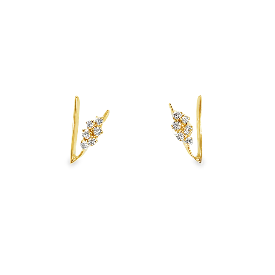 Yellow Gold Diamond V Cluster Earrings