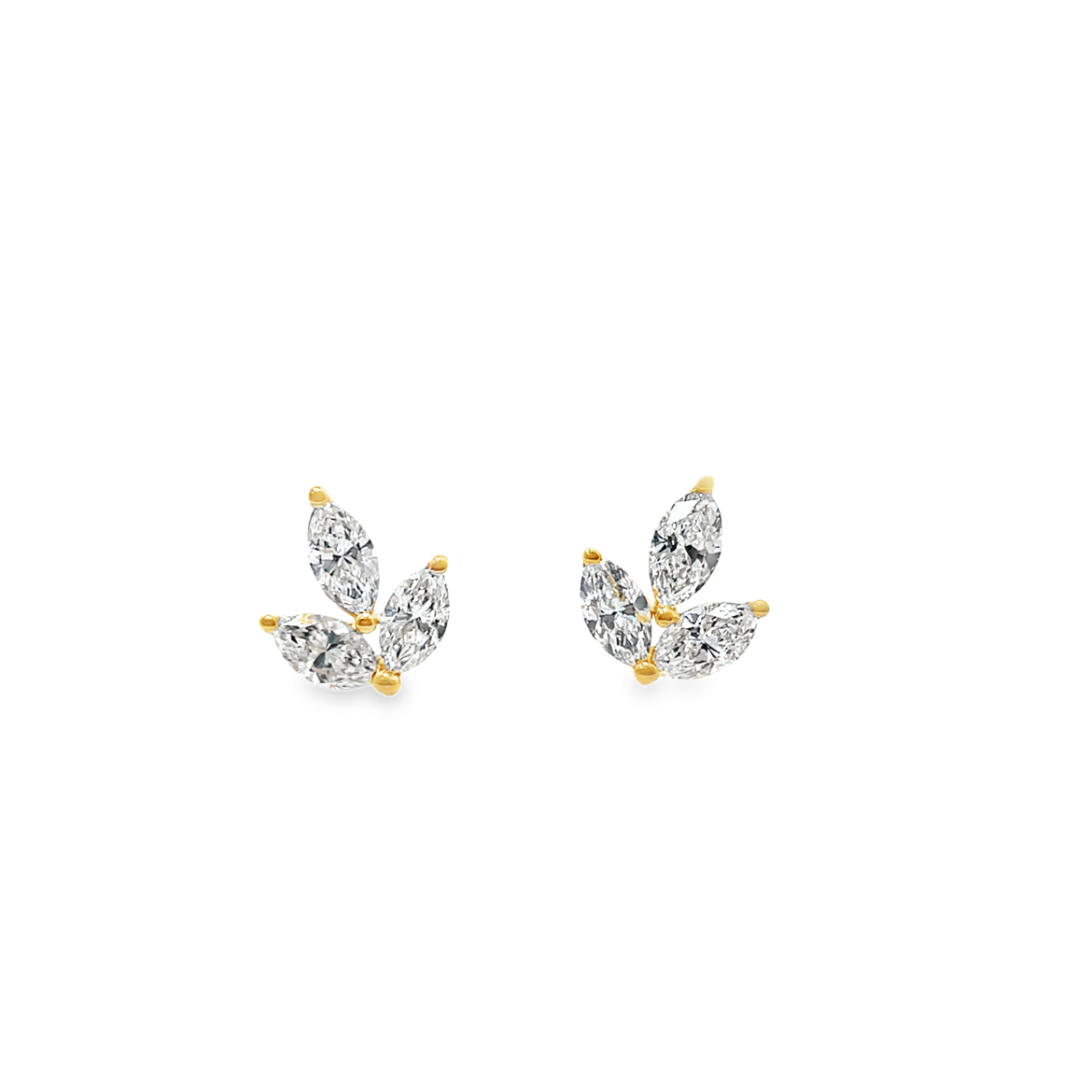 Marquise Diamond Floral Cluster Earrings in Yellow Gold