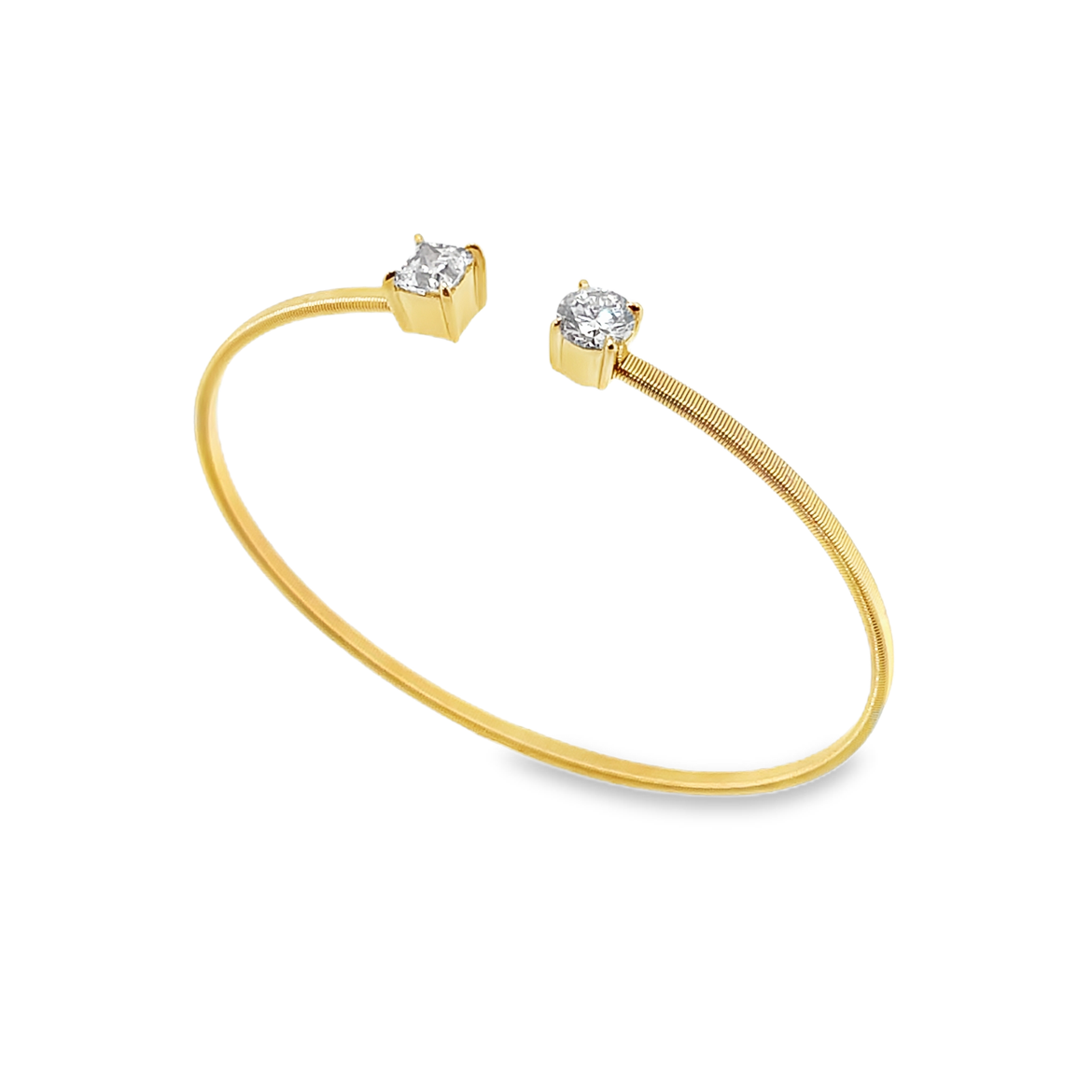Two-Stone Diamond Open Cuff Bangle in Yellow Gold