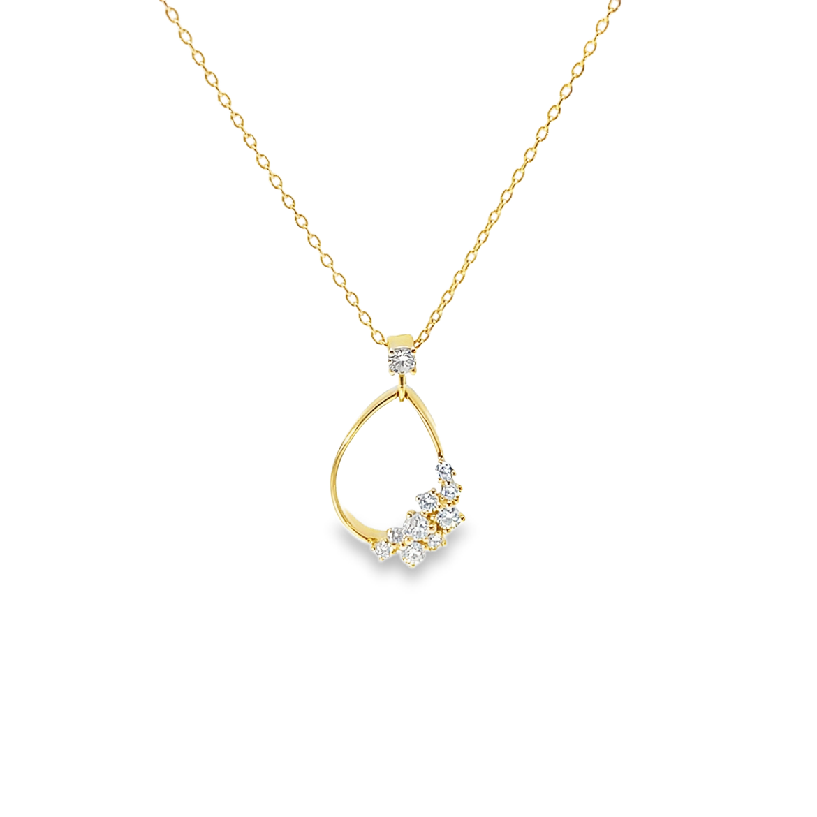 Diamond Cluster Open Teardrop Pendant in Yellow Gold