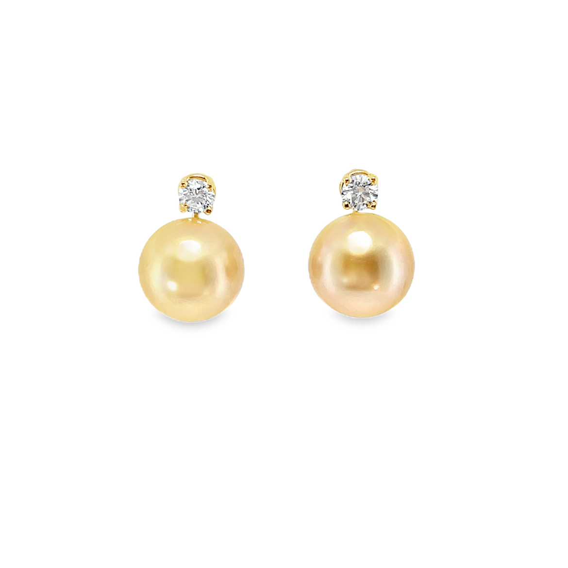 Golden Pearl and Diamond Accent Drop Earrings in Yellow Gold