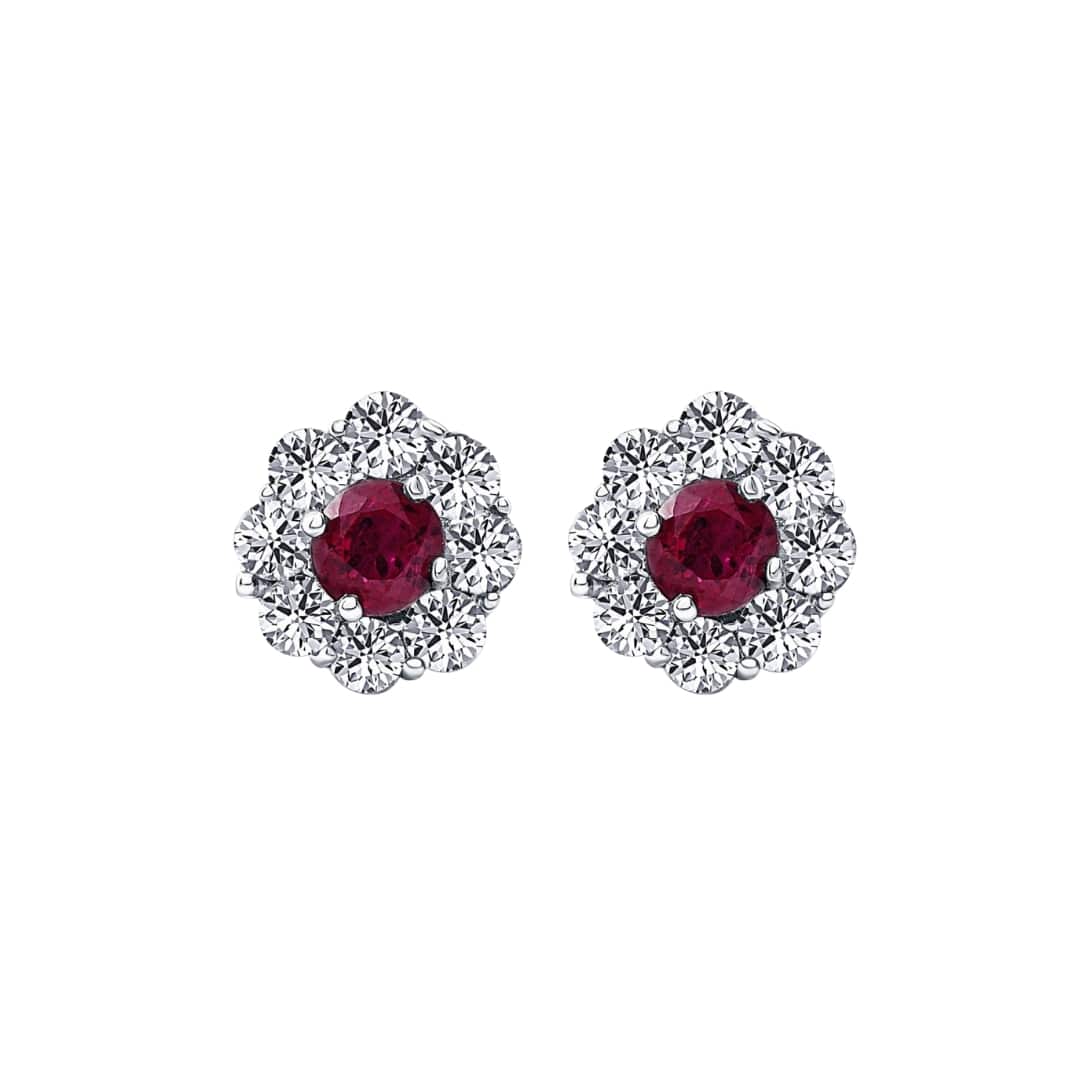 Ruby and Diamond Flower Studs