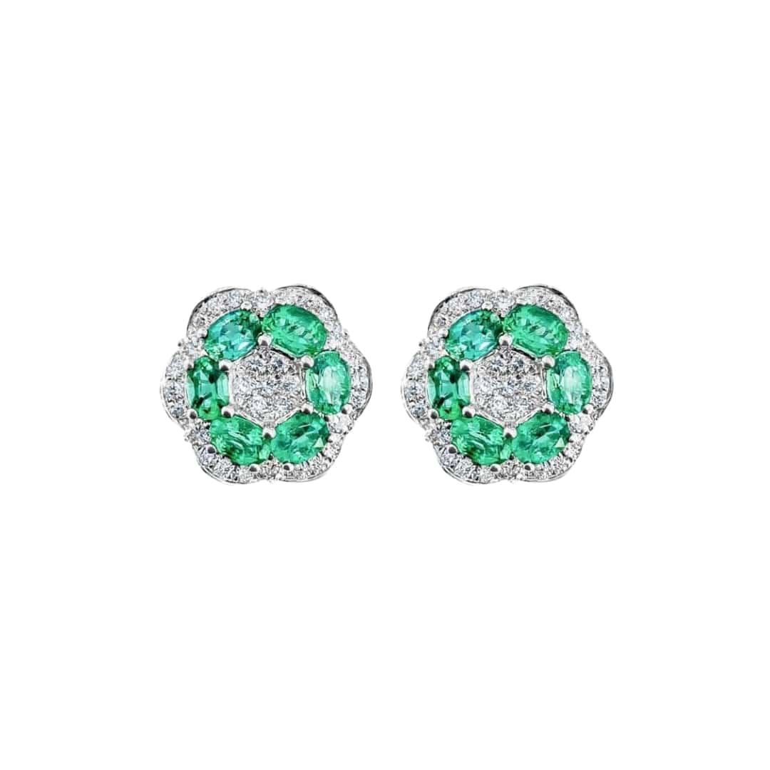 Emerald and Diamond Flower Earrings