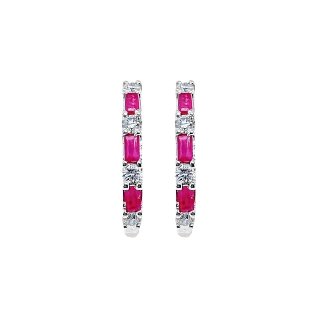 Baguette Ruby and Diamond Hoops