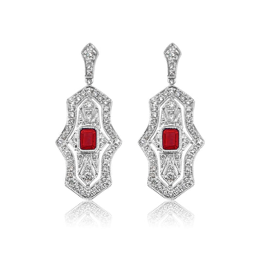 Ruby and Diamond Deco Earrings