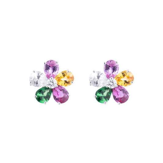 Fancy Sapphire and Diamond Flower Earrings