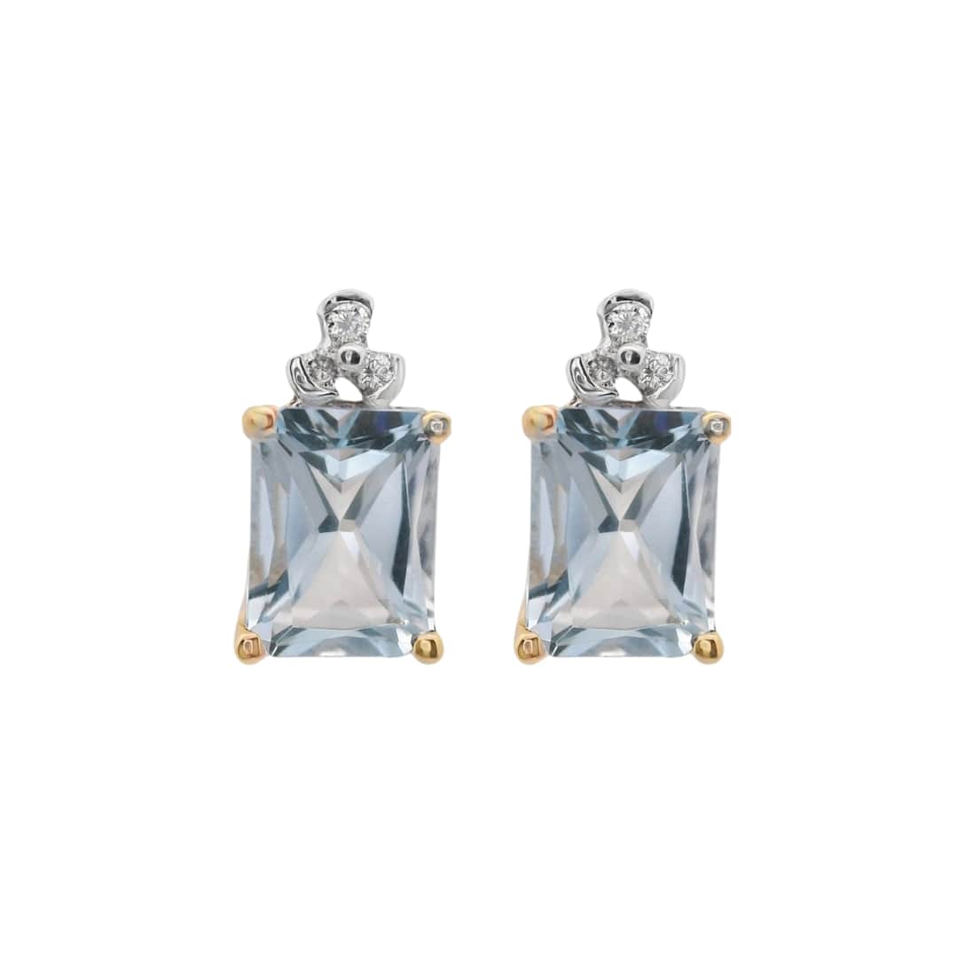 Emerald Cut Aquamarine and Diamond Earrings