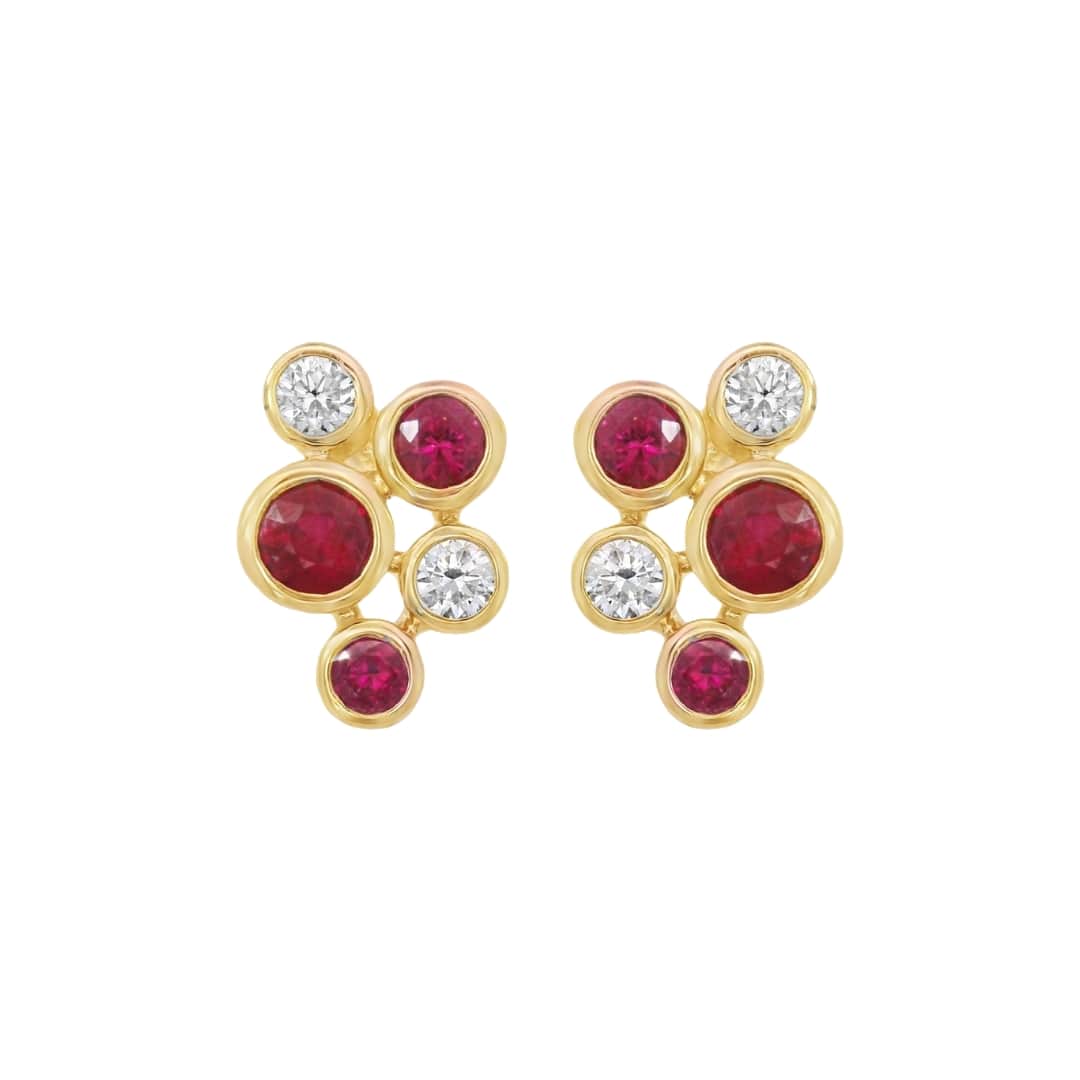 Ruby and Diamond Bezel Studs