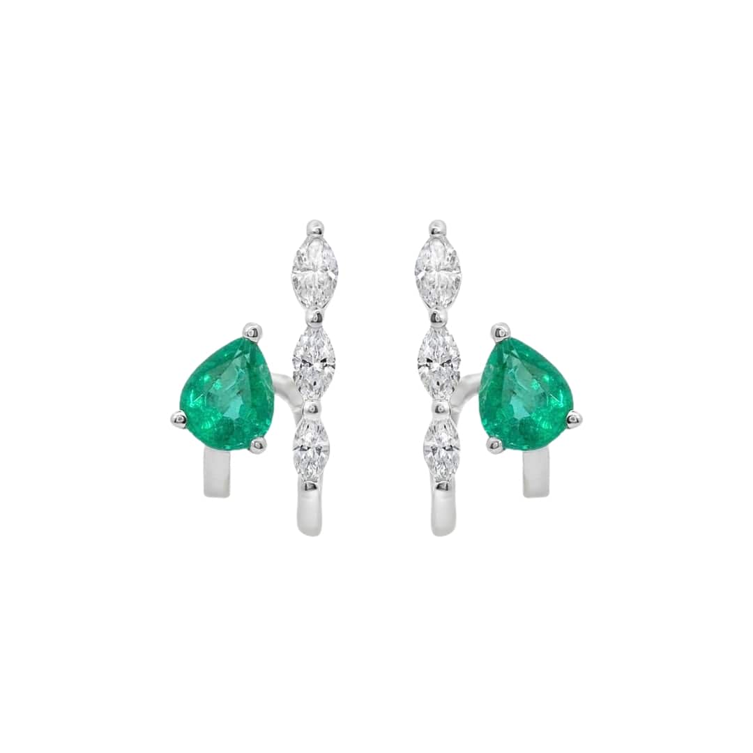 Double Row Emerald and Diamond Huggies