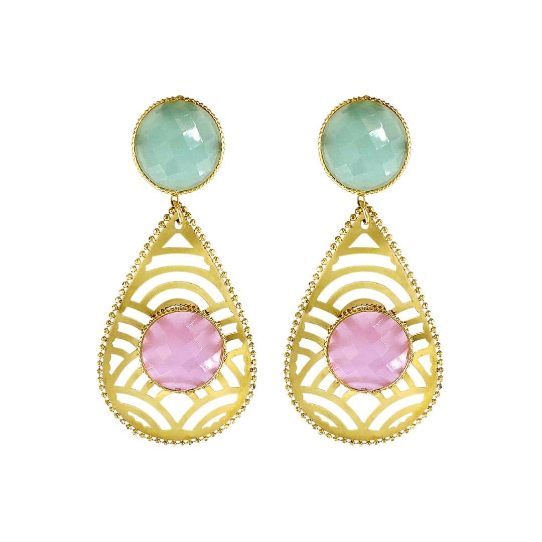 Green and Rose Quartz Statement Earrings