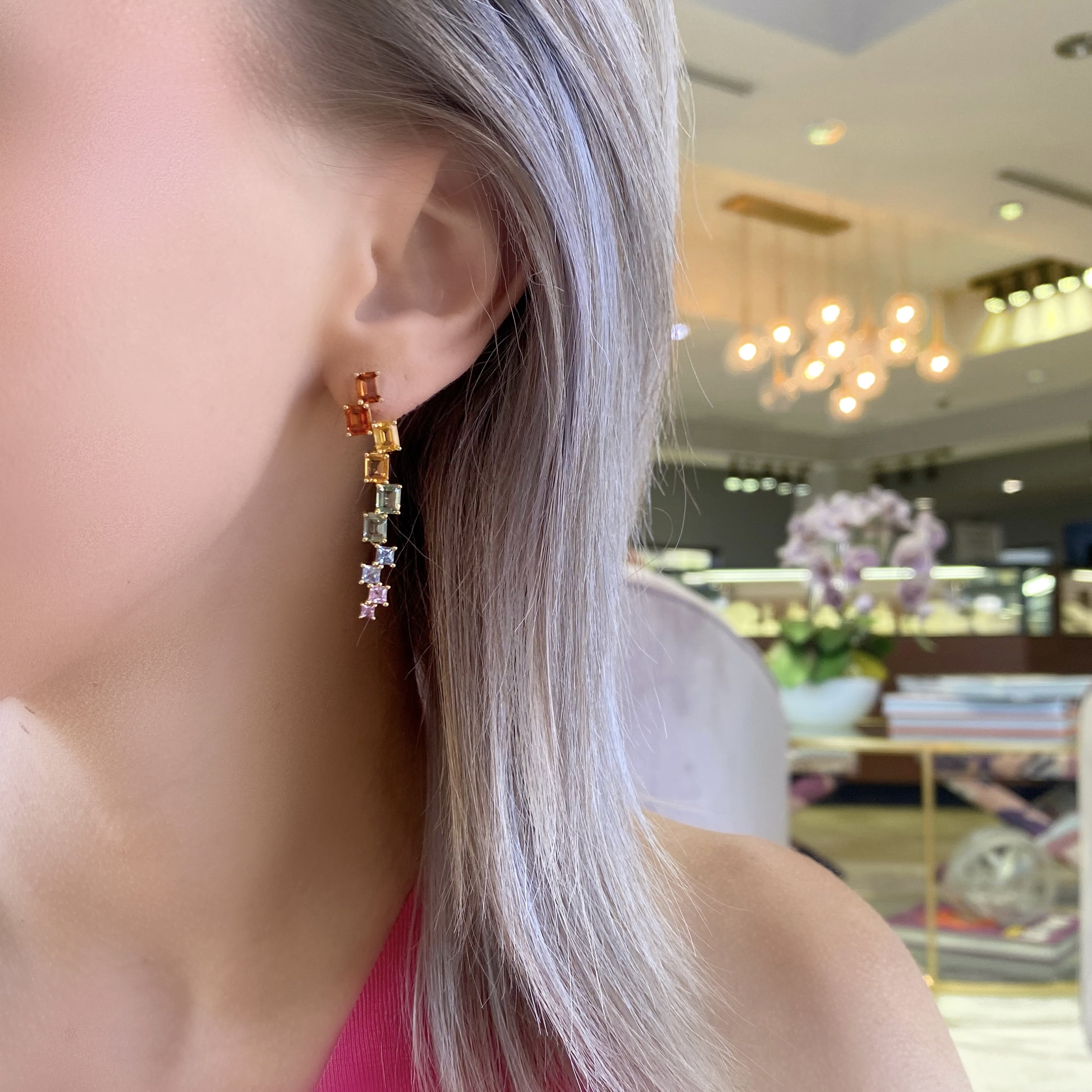 Rainbow Sapphire Waterfall Earrings