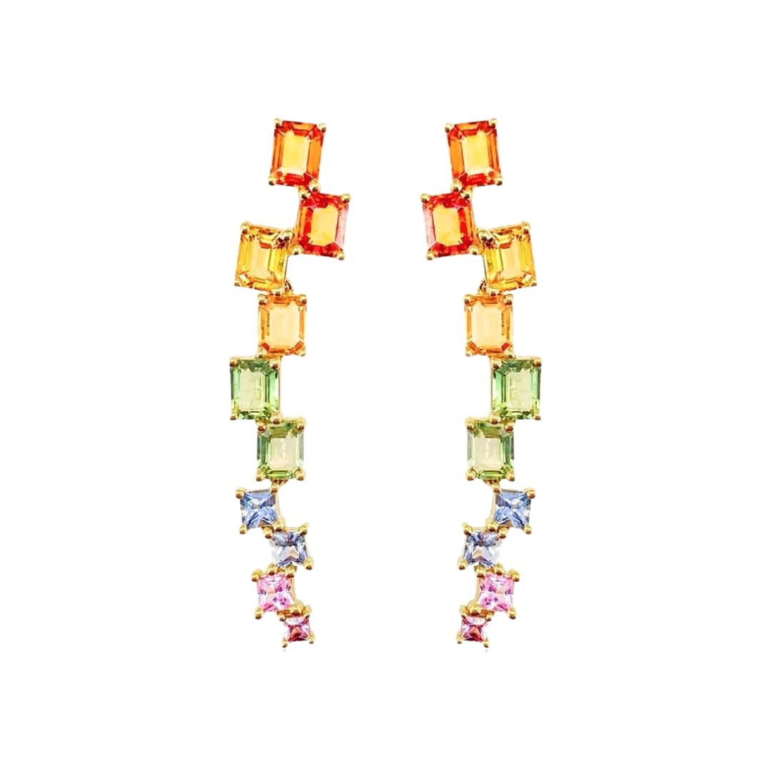 Rainbow Sapphire Waterfall Earrings