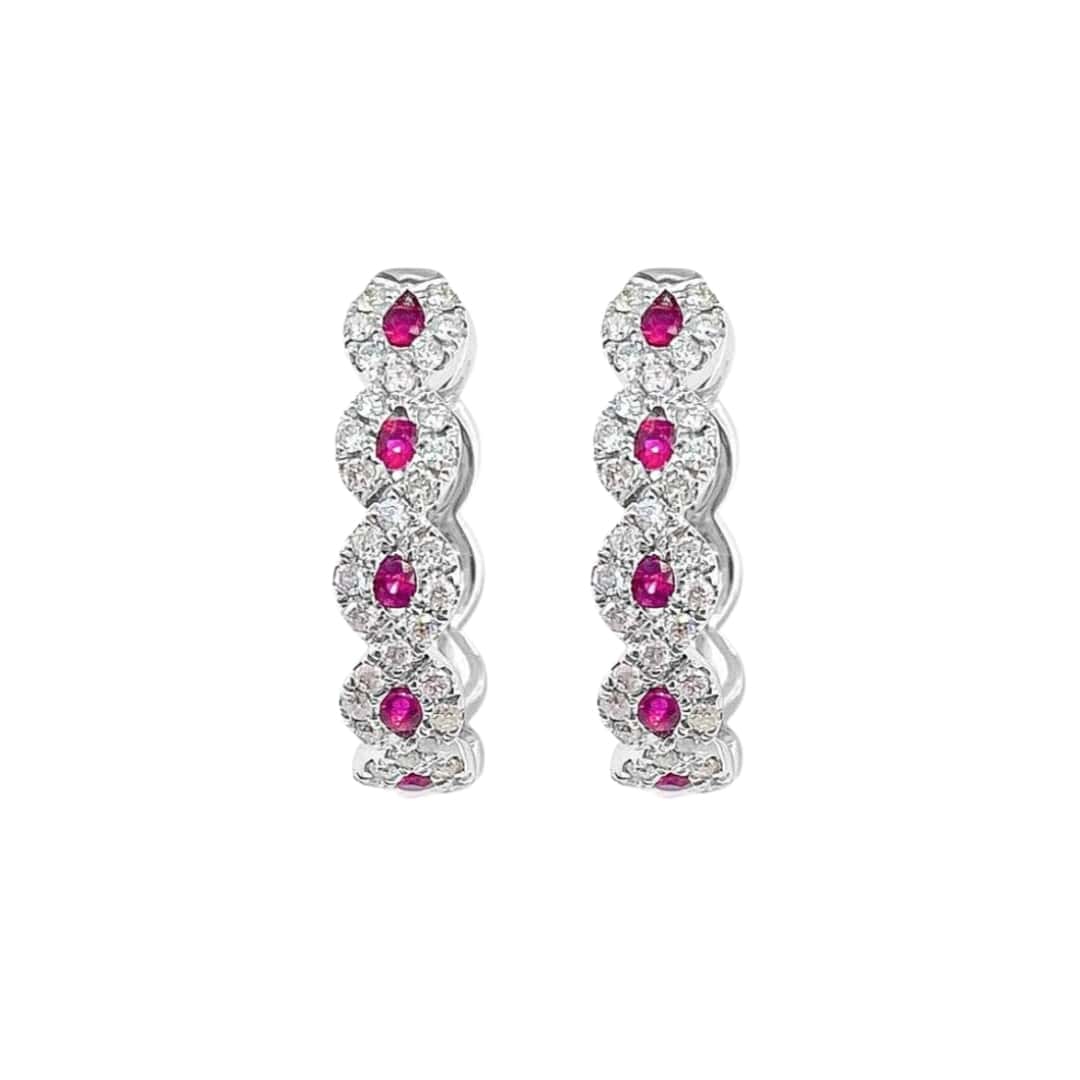 Ruby and Diamond Halo Hoop Earrings