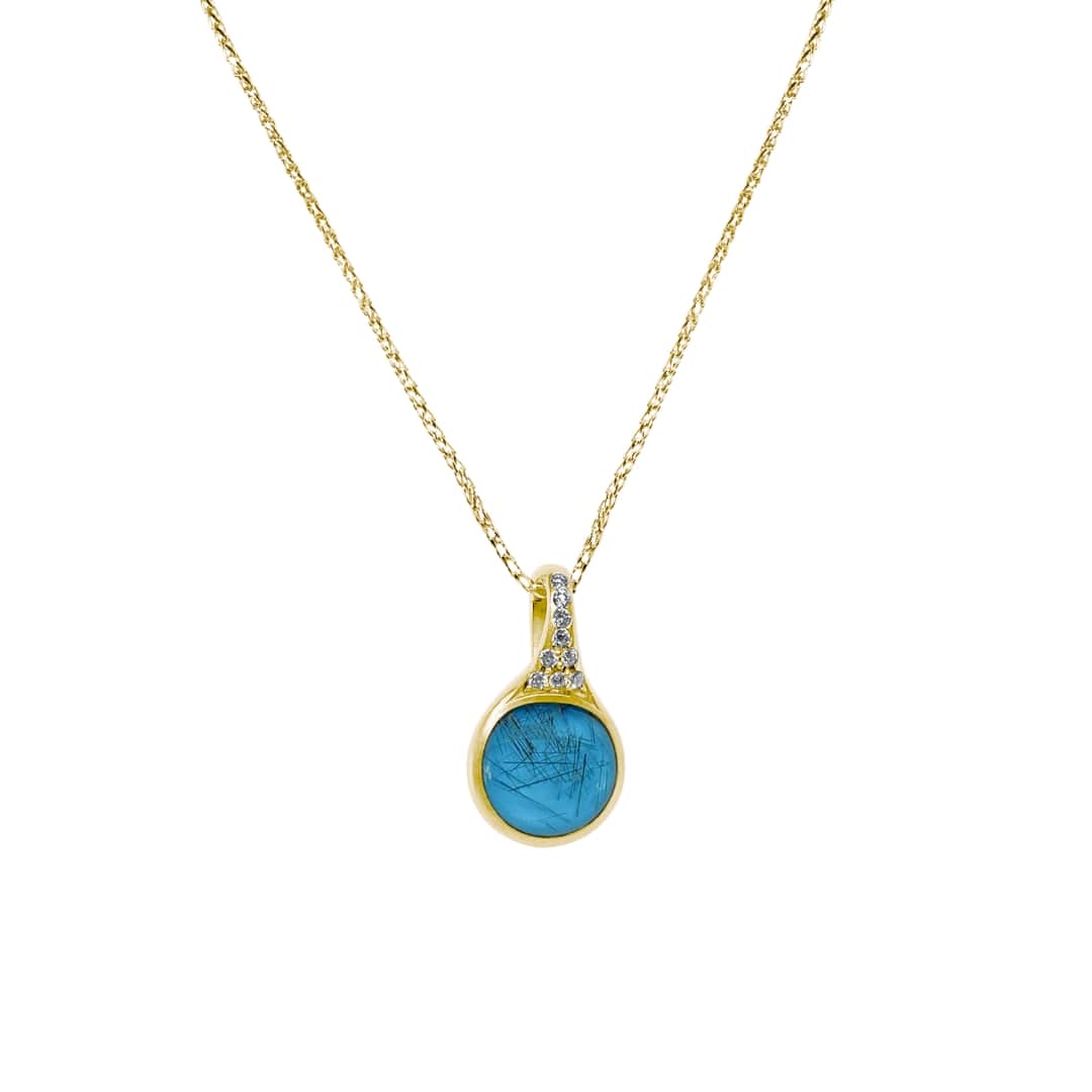 Bezel Set Turquoise and Diamond Necklace