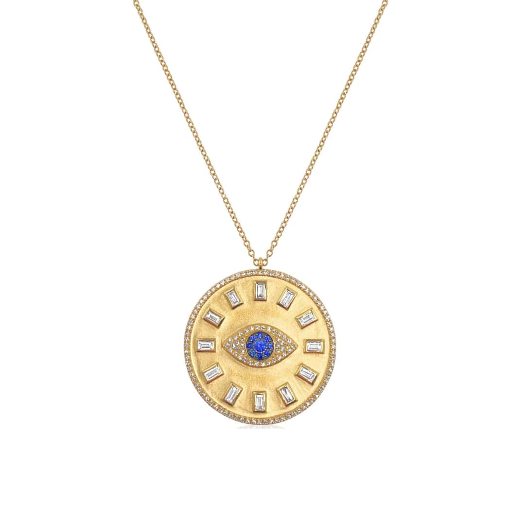 Evil Eye Sapphire and Diamond Medallion Necklace