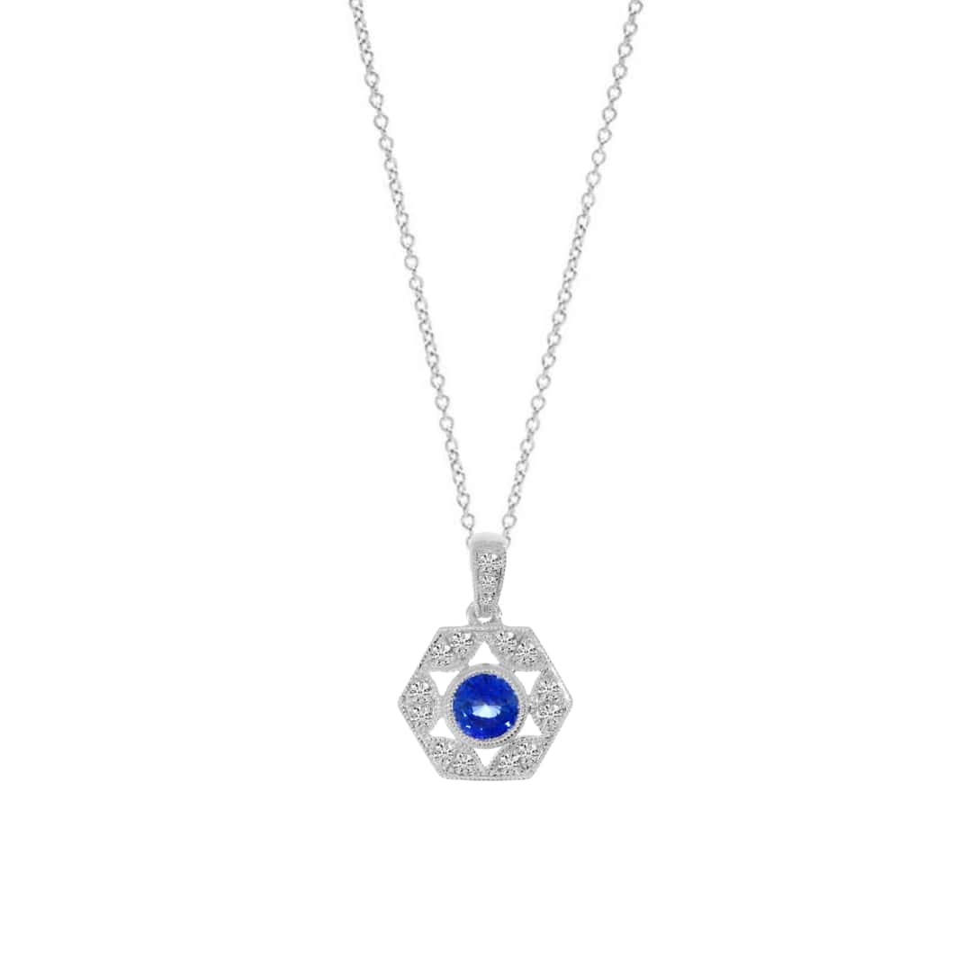 Sapphire and Diamond Hexagon Necklace