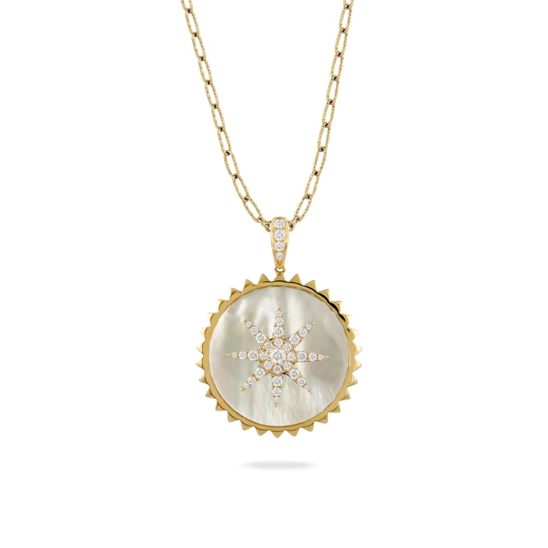 Celestial Mother of Pearl and Diamond Pendant Necklace