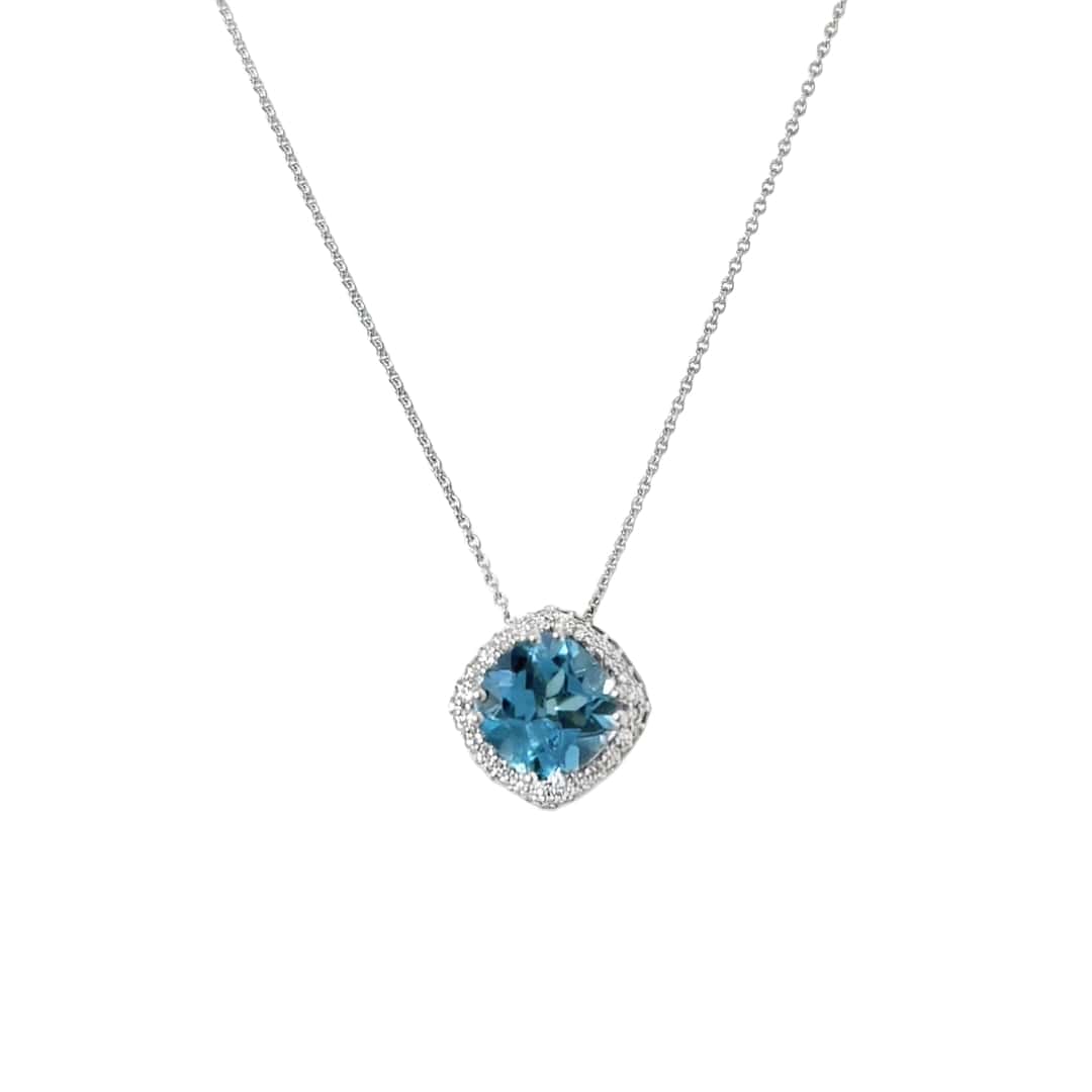 Cushion Cut Blue Topaz and Diamond Necklace