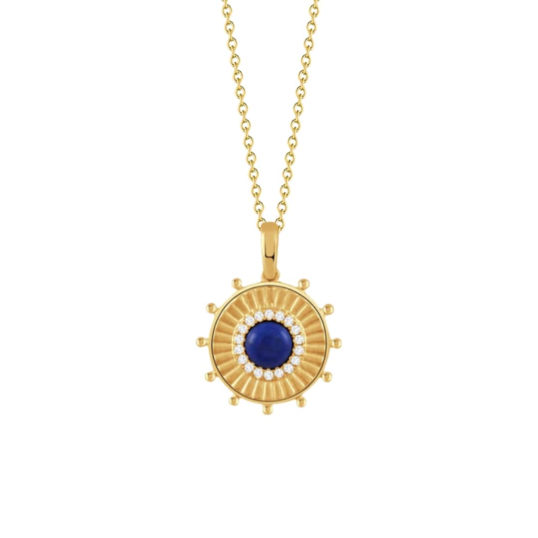 Lapis and Diamond Wheel Medallion Necklace
