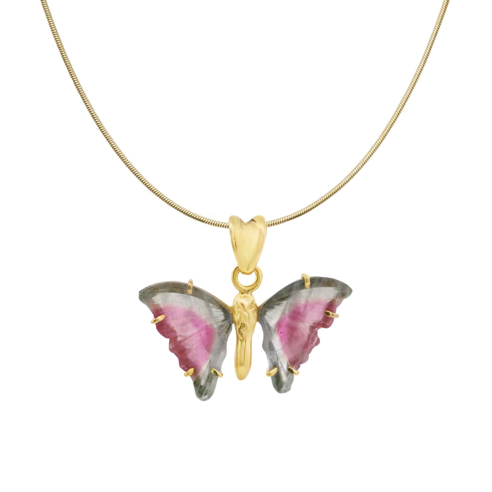 Watermelon Tourmaline Butterfly Necklace