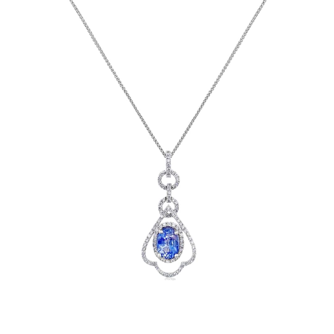 Cornflower Sapphire and Diamond Pendant Necklace