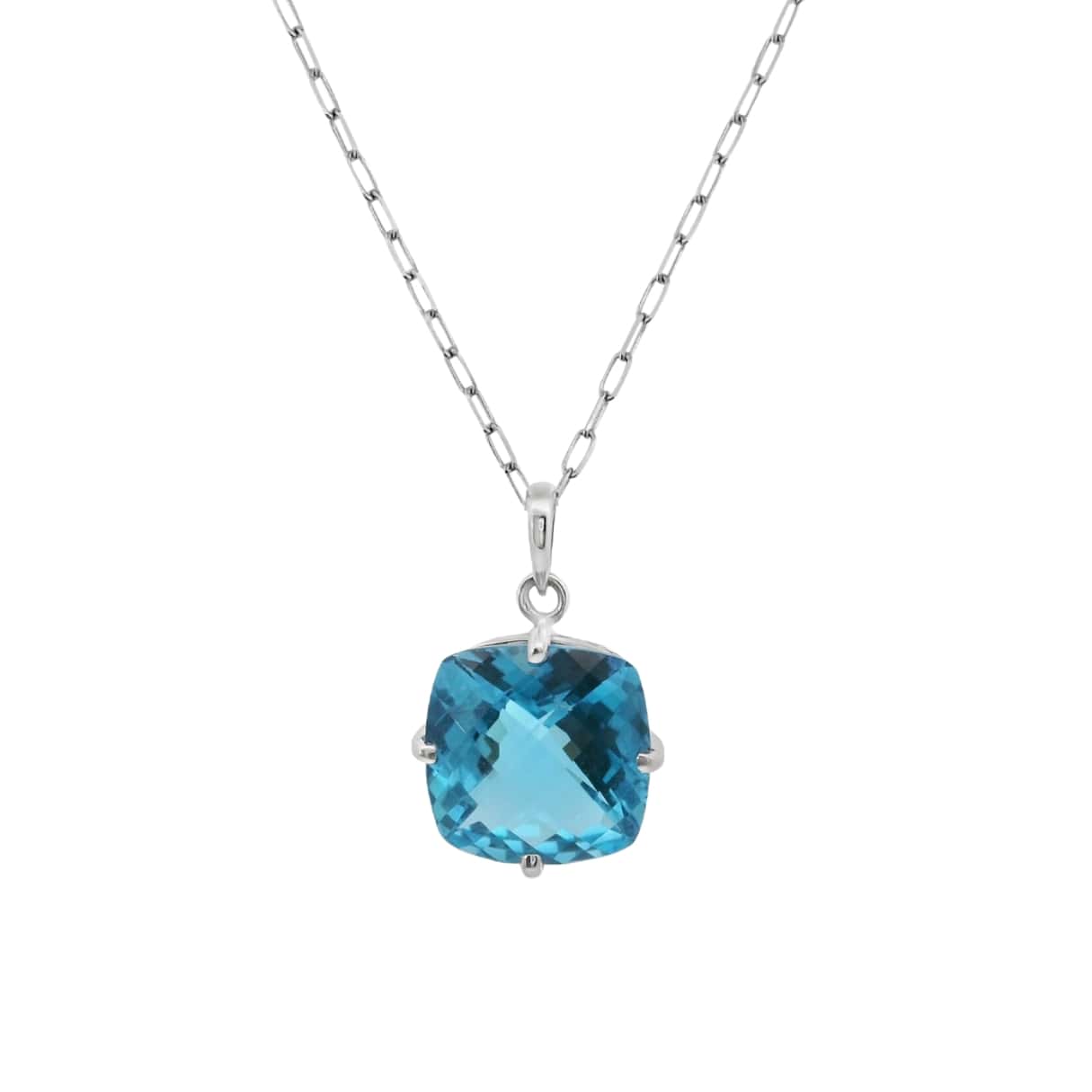 Cushion Cut Blue Topaz Necklace