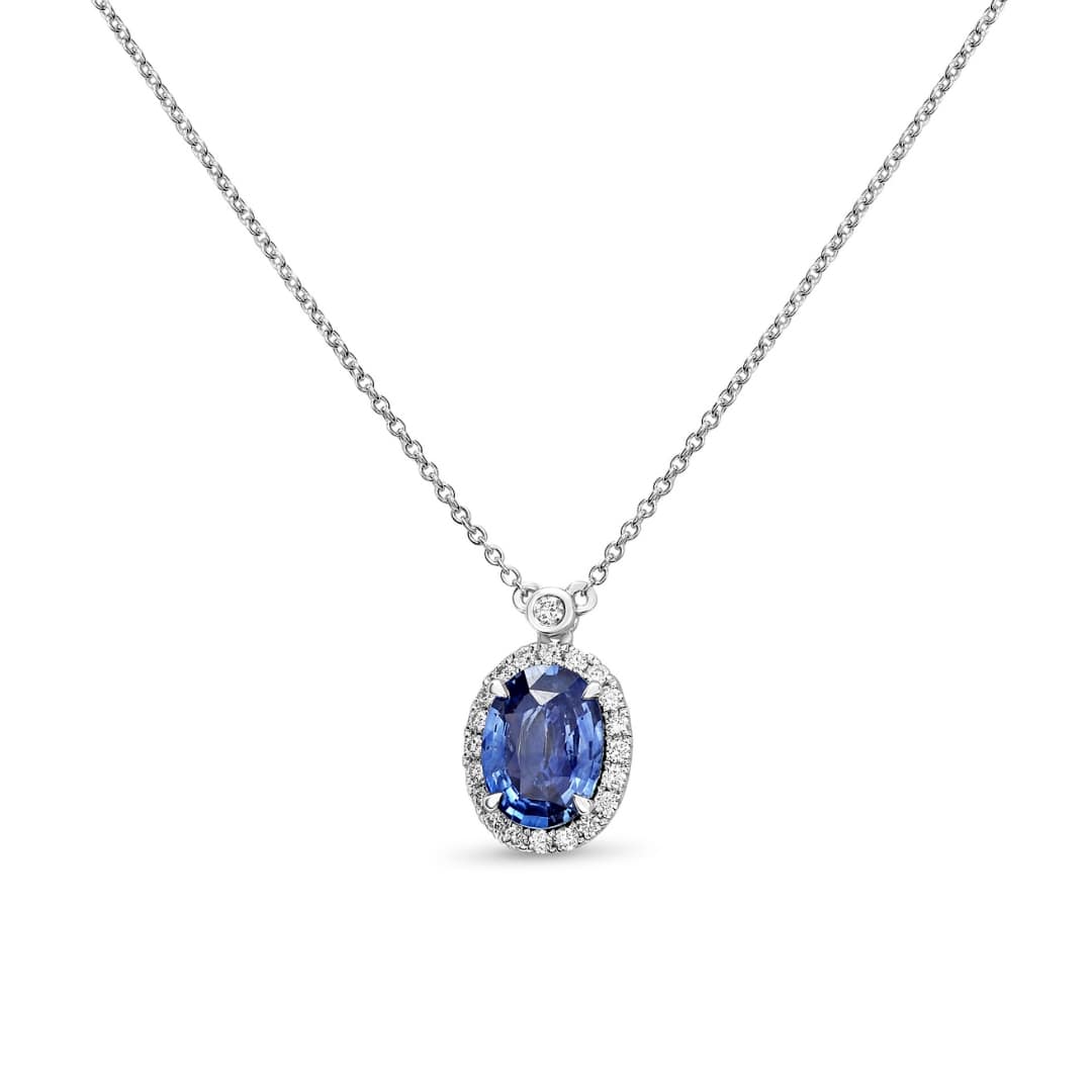 Sapphire and Diamond Halo Necklace