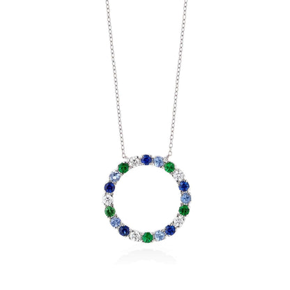 Sapphire Tsavorite and Diamond Circle Necklace