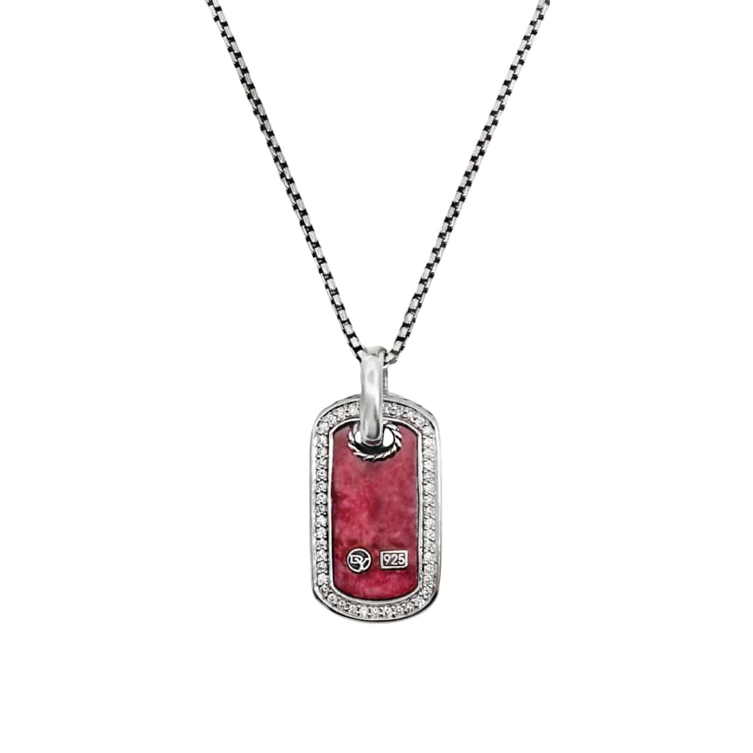 Diamond and Rhodonite Dog Tag Necklace