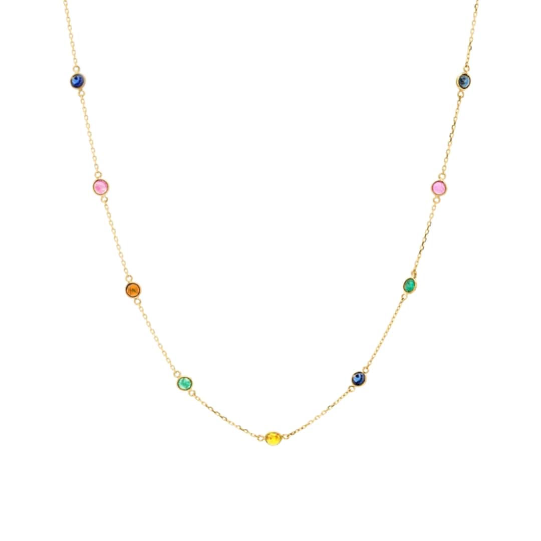 Rainbow Sapphire Bezel Station Necklace