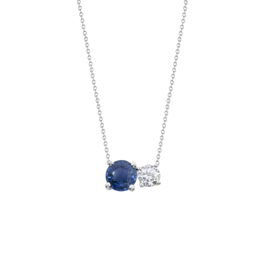 Sapphire and Diamond Toi Et Moi Necklace