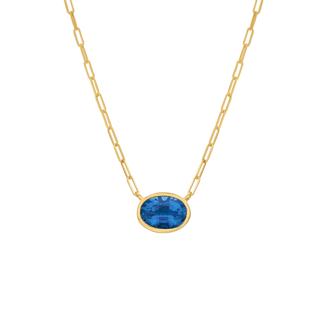 Bezel Set Oval Sapphire Paperclip Necklace