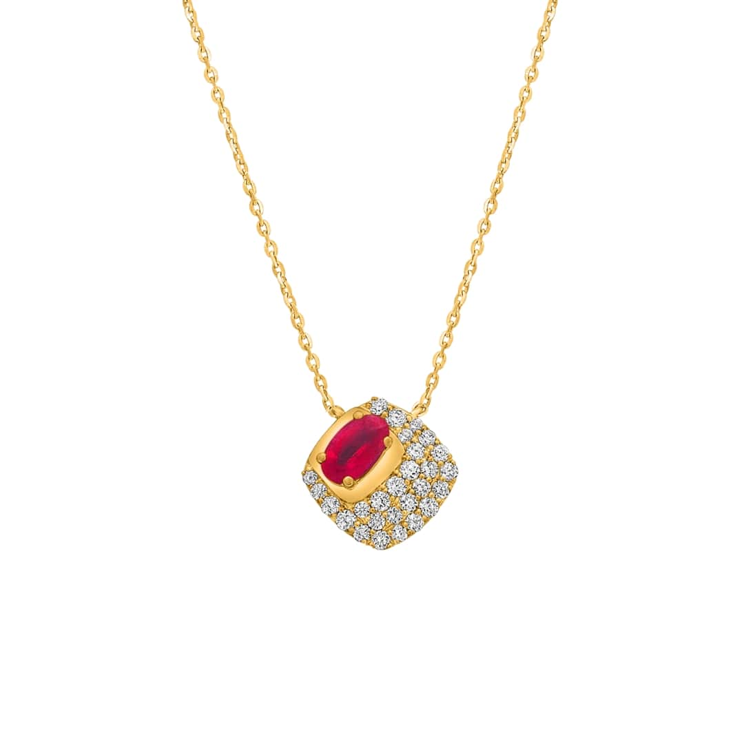 Bezel Set Ruby and Diamond Cluster Necklace