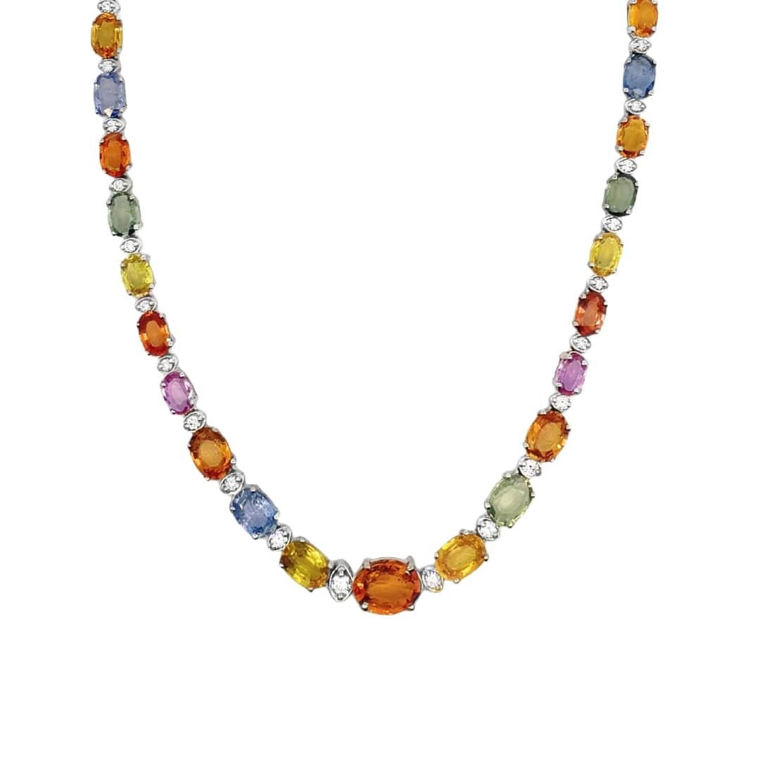 Fancy Sapphire and Diamond Tennis Necklace