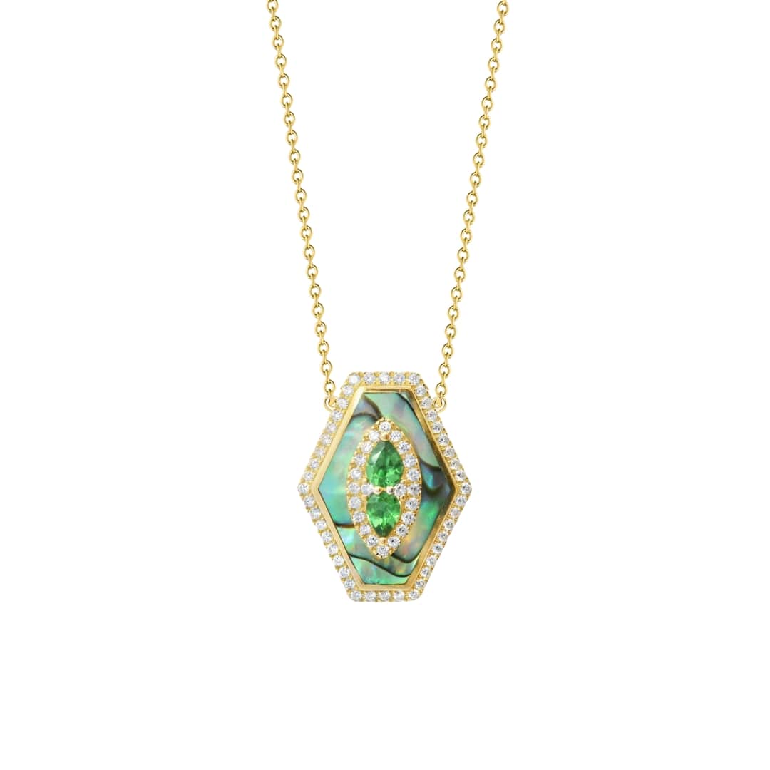 Abalone Tsavorite and Diamond Pendant Necklace