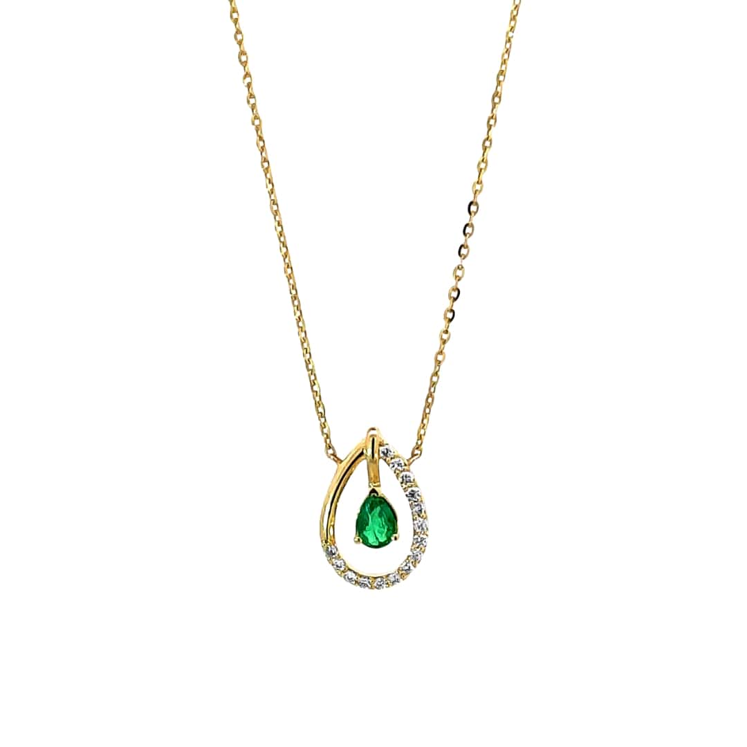 Floating Emerald and Diamond Teardrop Necklace