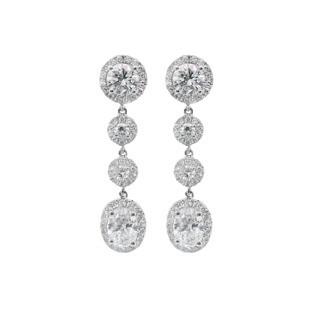 Oval and Round Diamond Drop Earrings