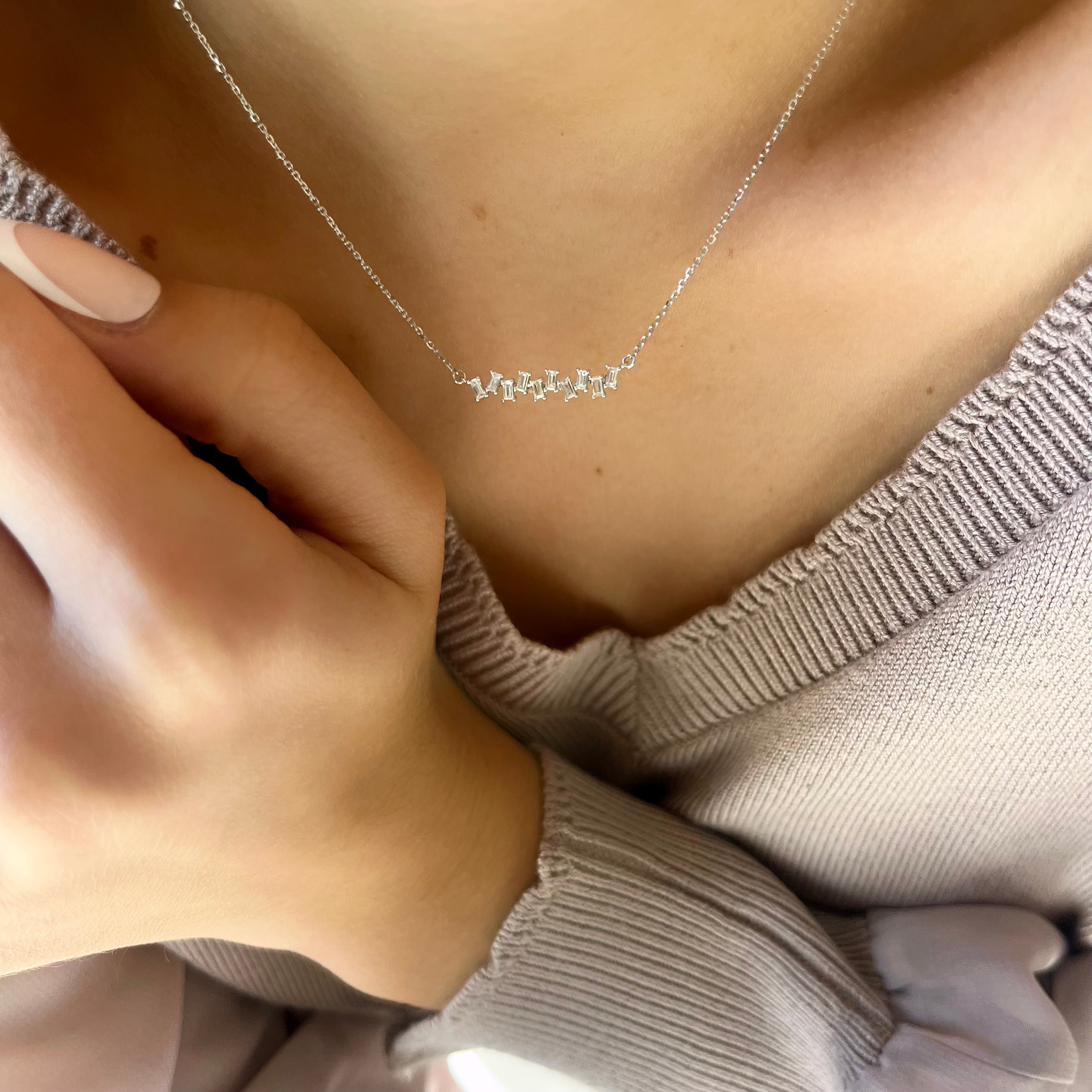 Baguette Diamond Bar Necklace