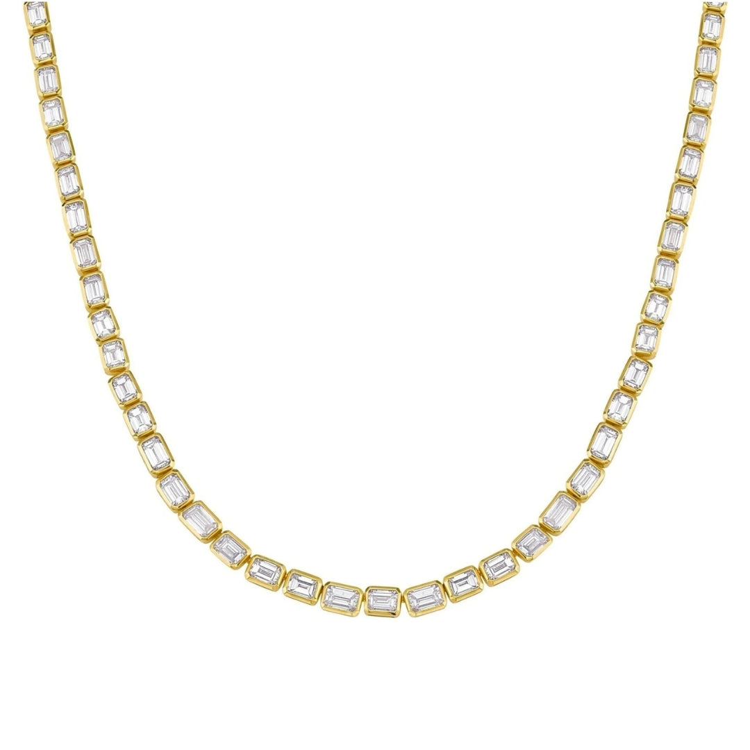 East West Bezel Emerald Cut Tennis Necklace