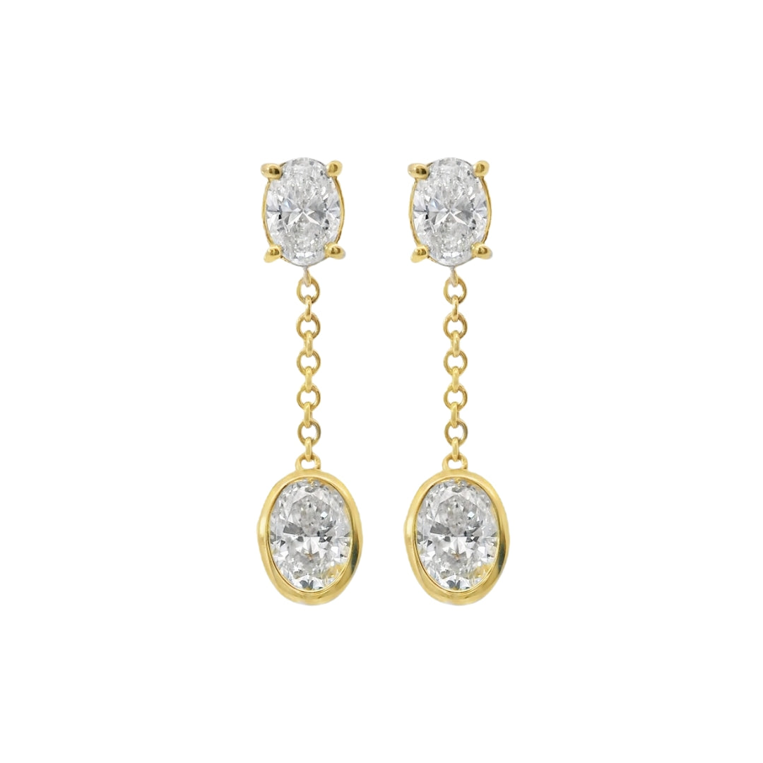 Bezel Set Oval Diamond Drop Earrings