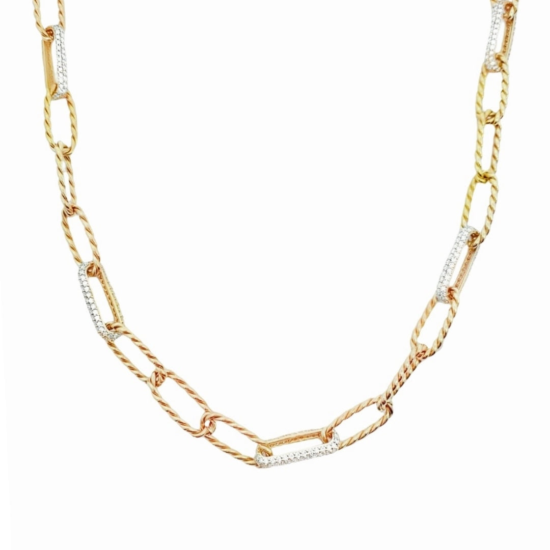 Pave Diamond and Twisted Link Paperclip Necklace