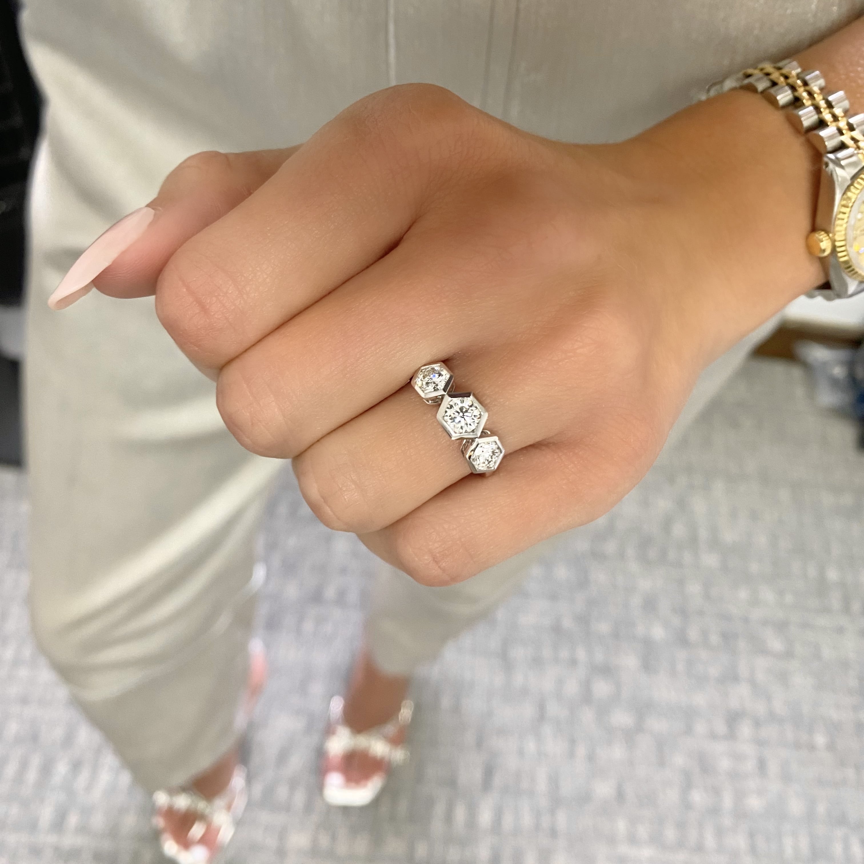 3 Stone Diamond Bezel Ring