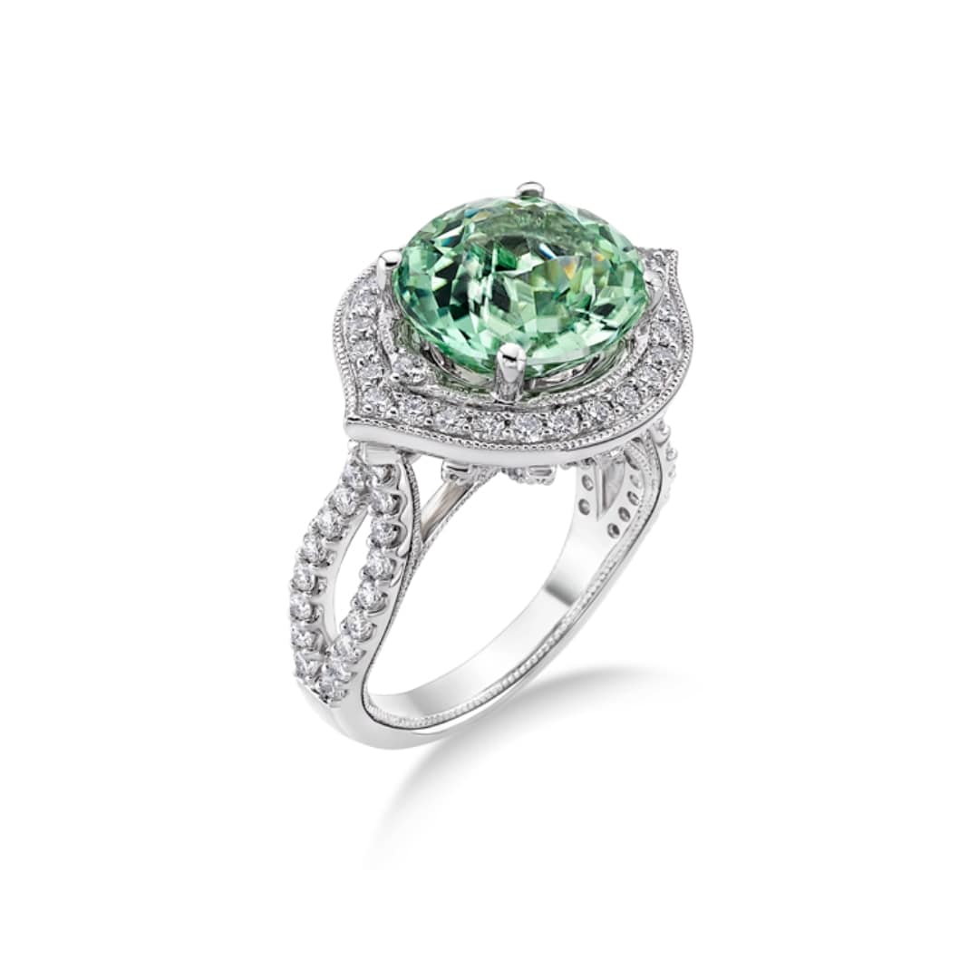 Mint Green Tourmaline and Diamond Ring